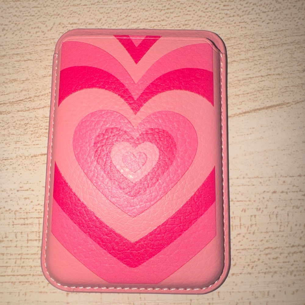 Pink Heart Pattern Magnetic Wallet Card Holder - Stylish Phone Accessory